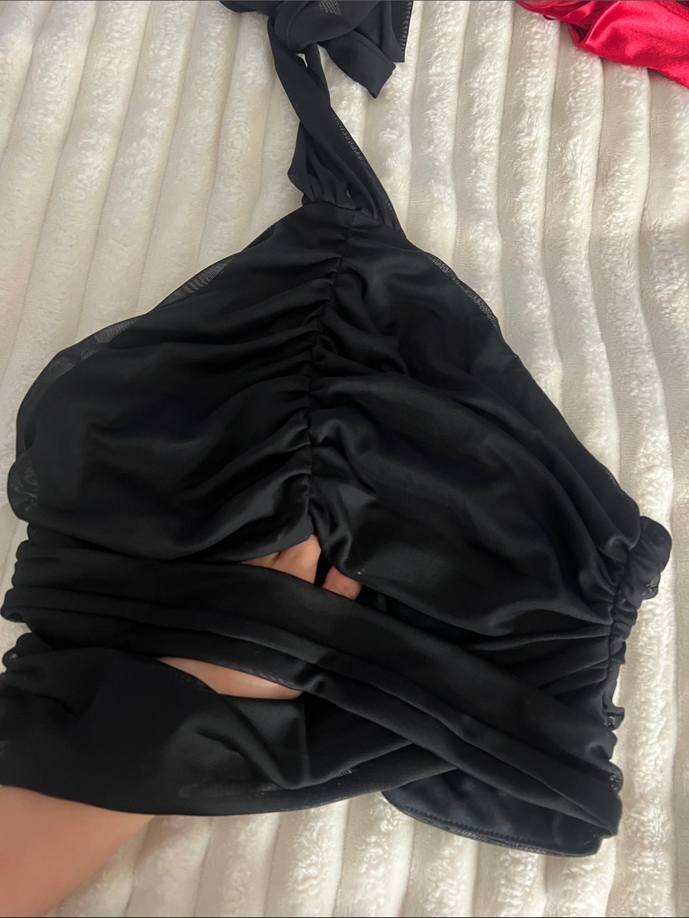 Black Ruched Halter Dress - Picture 3 of 3